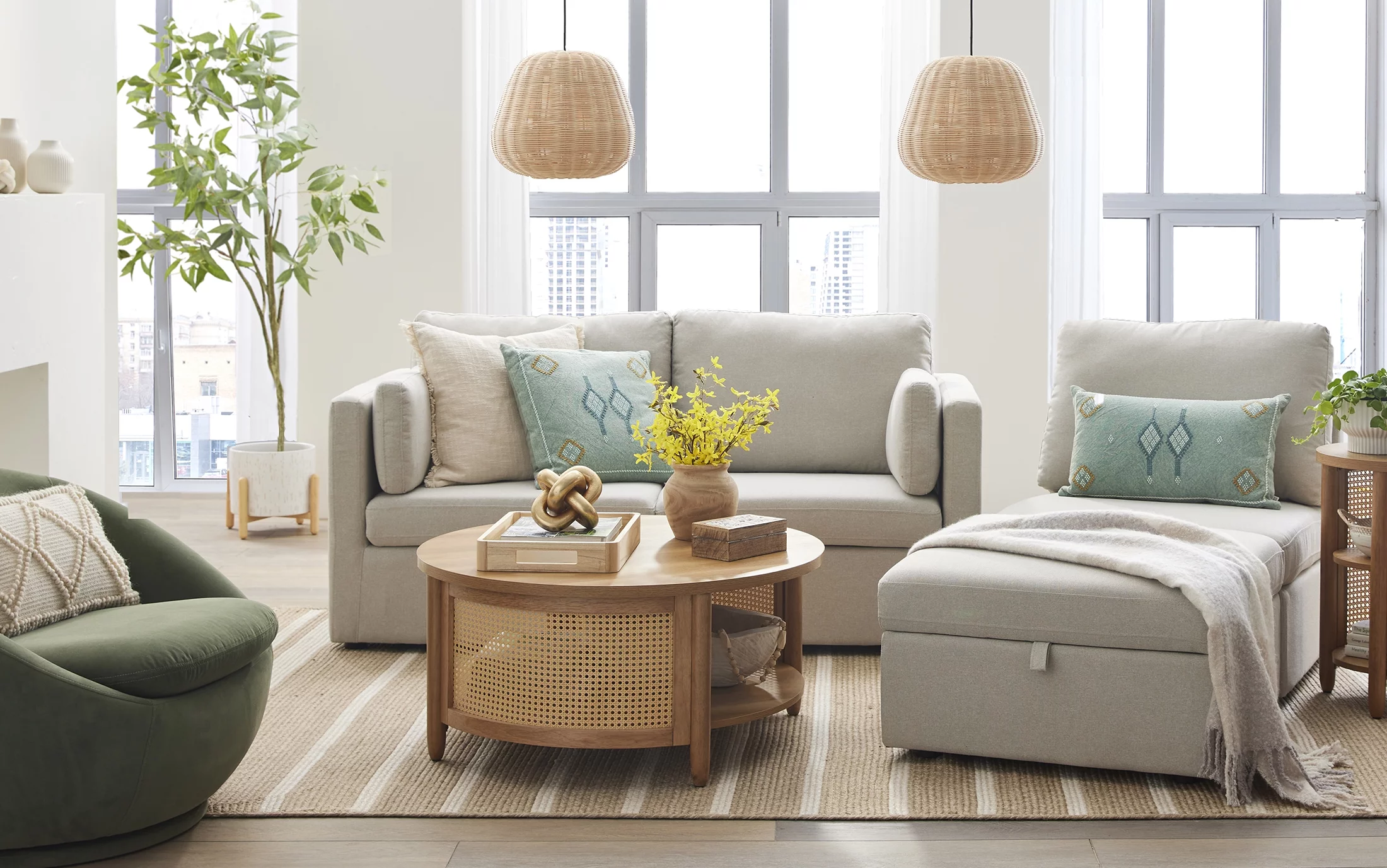 Better Homes & Gardens Modular Sectional Sofa with Storage Ottoman, White Linen