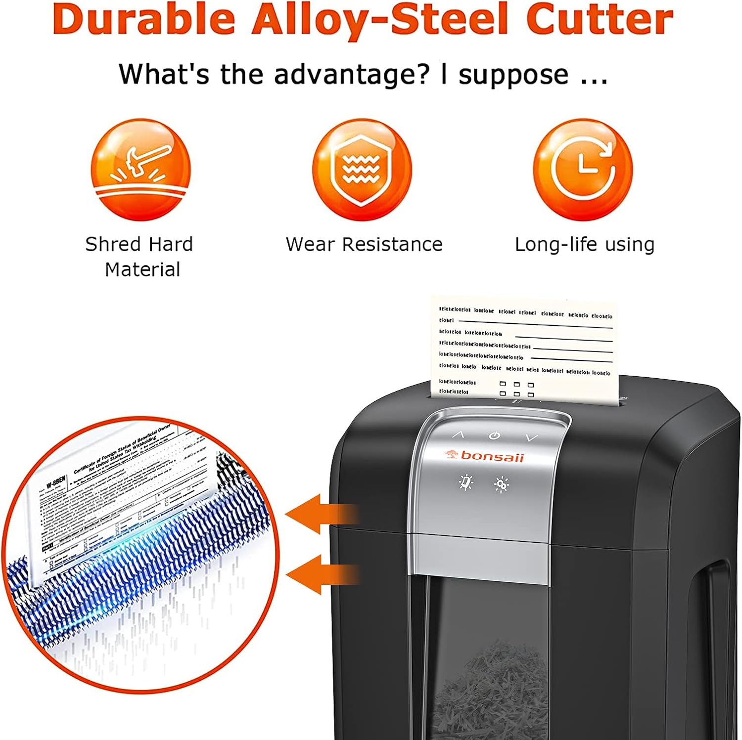 bonsaii Office Paper Shredder Heavy Duty, 240-Minute Cross-Cut Shredder Also Shred CDs/Credit Card, 18 Sheet Shredder with Jam Proof System, 7.9 Gallons Pullout Wastebasket & 4 Casters, Black (3S30)