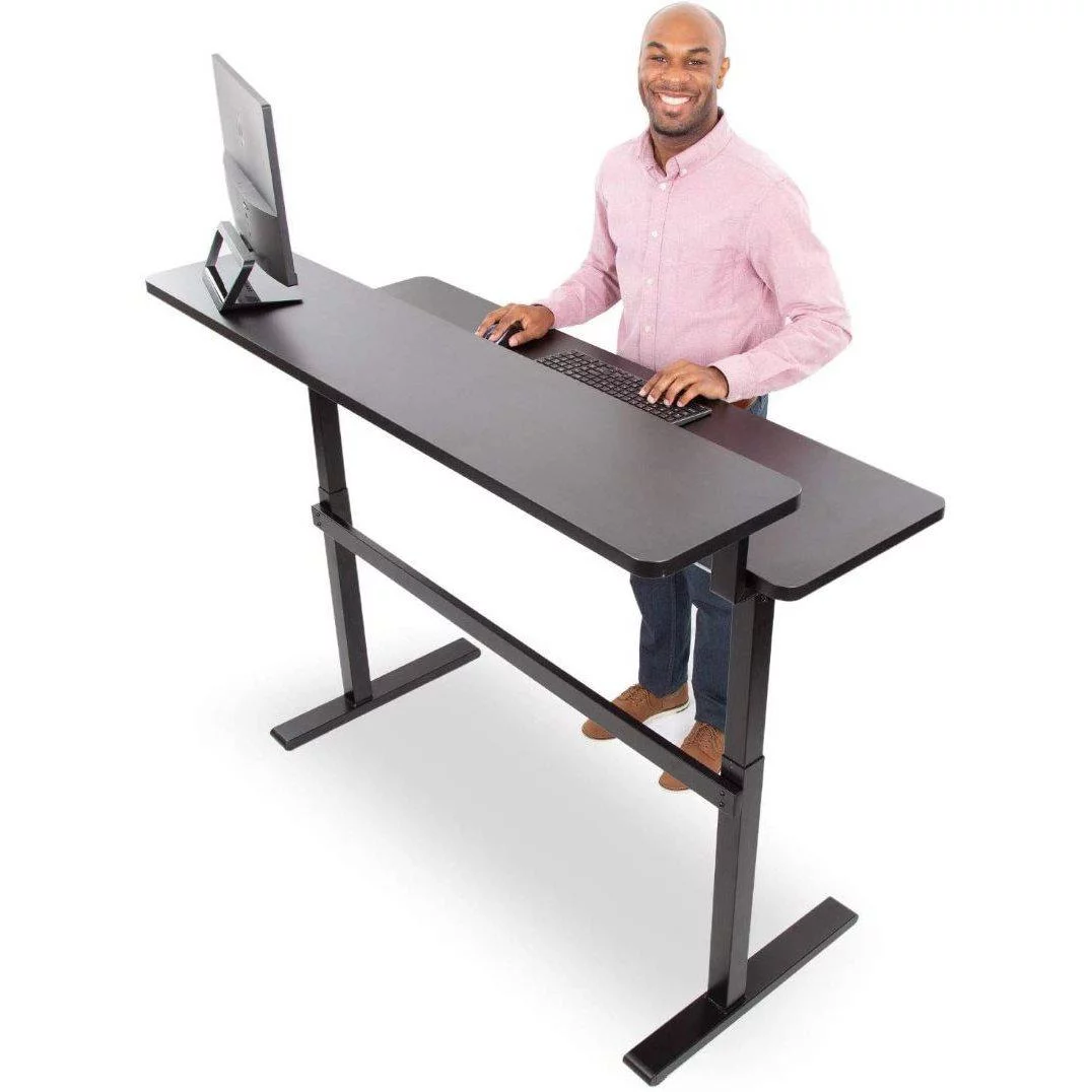 Stand Steady Tranzendesk | 55 Inch Dual Level Standing Desk with Shelf | Easy Crank Height Adjustable Sit to Stand Desk | Stand Up Workstation with Monitor Riser for Home & Office (55in / Black)