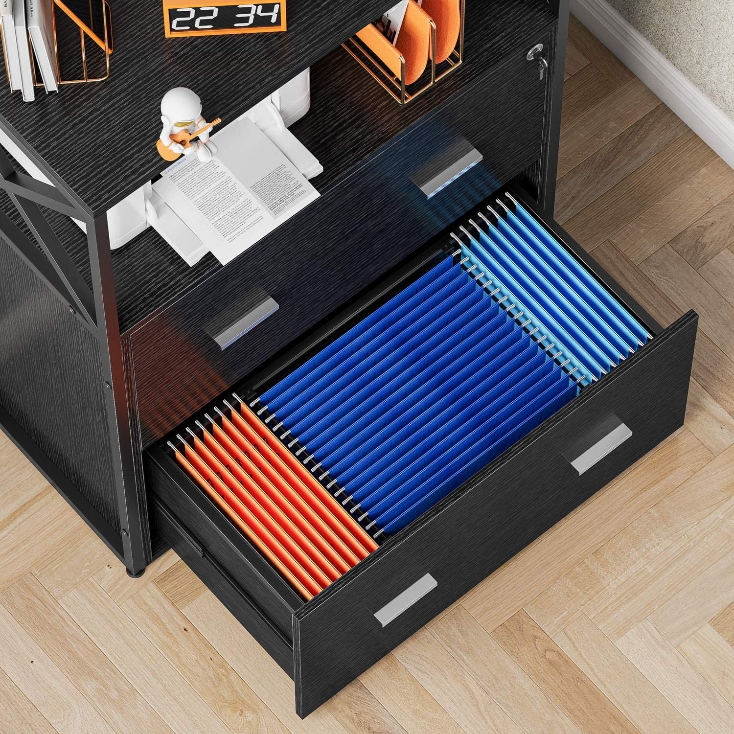 Raybee Filing Cabinet for Home Office Lateral File Cabinet with 2 Big Drawers, Printer Stand with Lockable Storage Cabinet for Letter Size, A4, Legal Size File Folders, 31.5” L X 15.8”W X 40.6”H