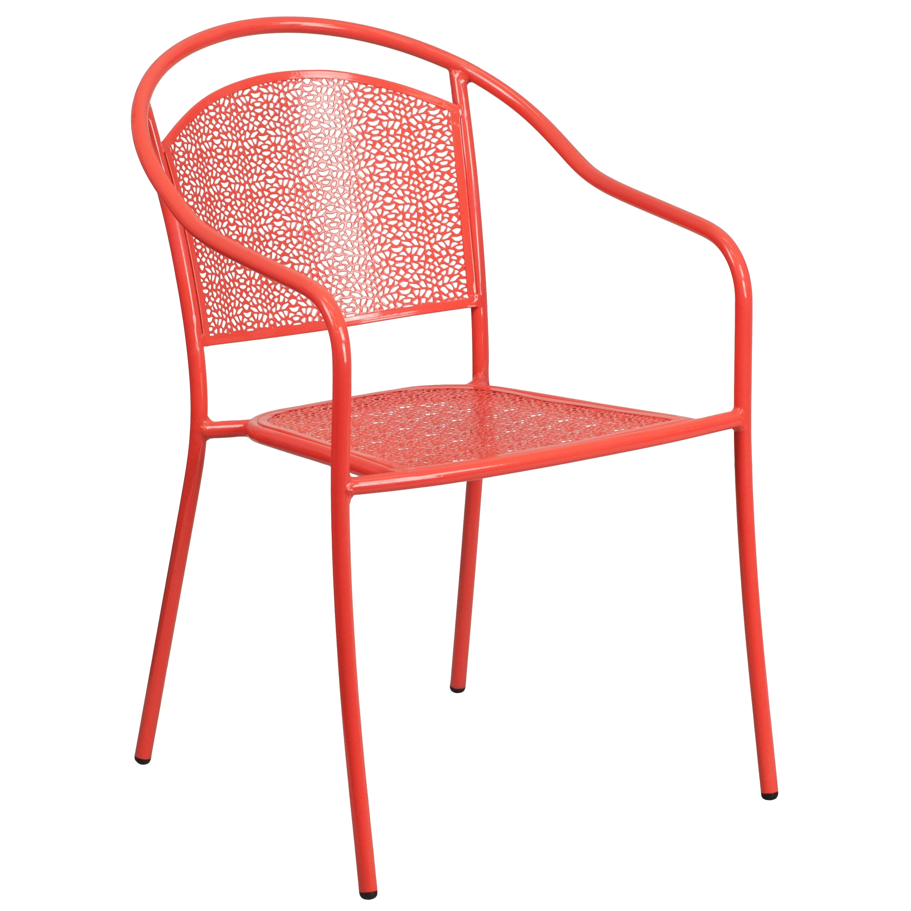 Emma + Oliver Commercial Grade 35.25" Round Coral Patio Table Set-4 Round Back Chairs