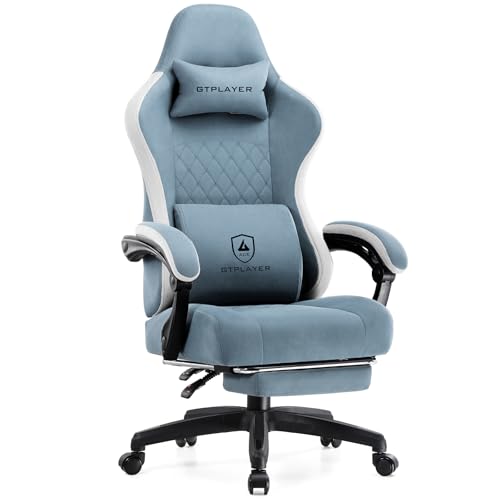 GTPLAYER Office Chair, Gaming Computer Desk Fabric Chair with Footrest, High Back Ergonomic Office Chair with Pocket Spring Lumbar Support and Linkage Armrests Adjustable Height Swivel for Home Task