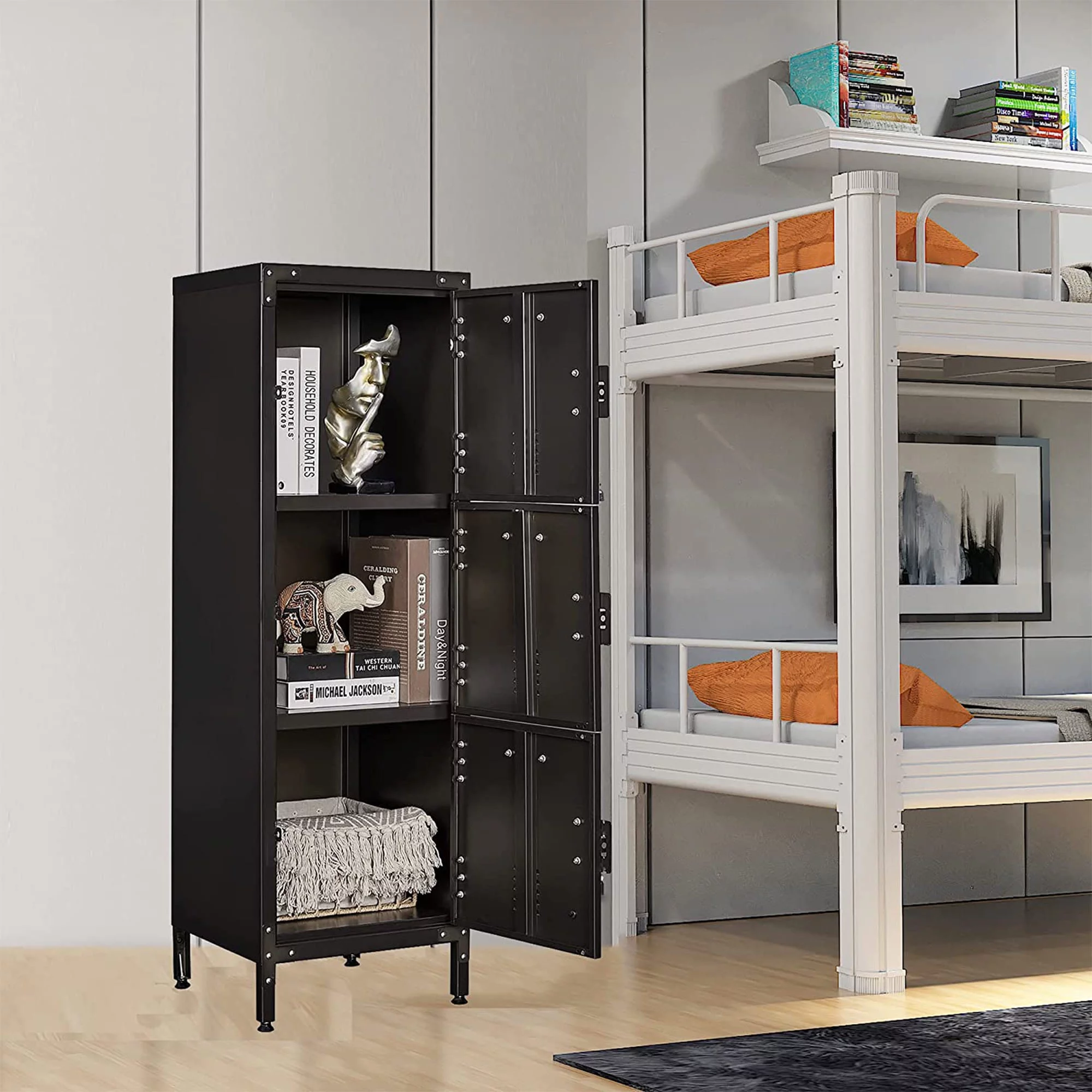 STANI Metal Storage Cabinet, Storage Locker Employees Locker with 6 Doors, 47 Height Steel Cabinet with Lockable Doors, Storage Cabinet with Adjustable Feet for Home Office Gym Clothes