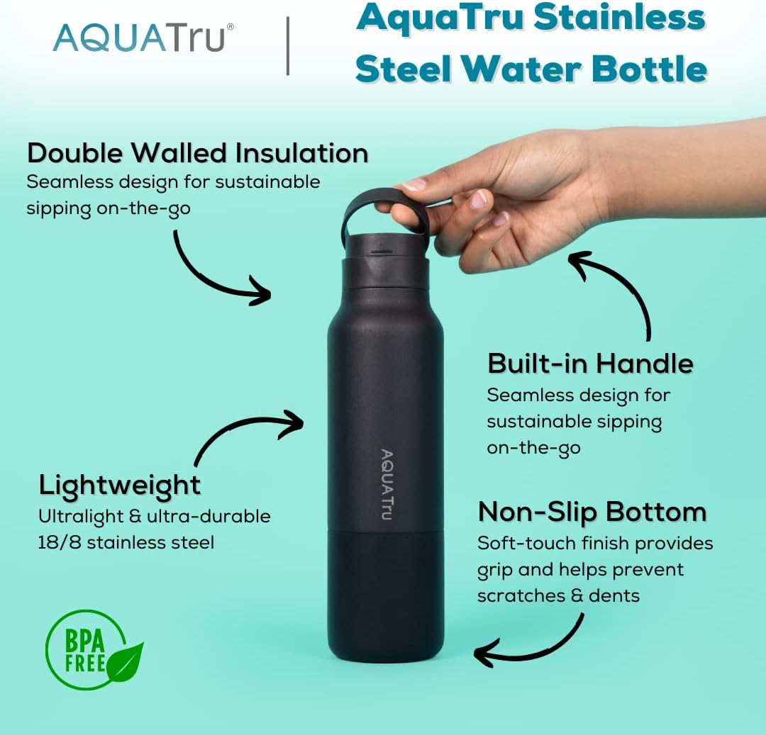 AquaTru Classic Countertop Water Filtration Purification System for PFAS & Other Contaminants with Exclusive Ultra RO Technology -No Installation-BPA Free & AquaTru Stainless Steel Water Bottle Bundle