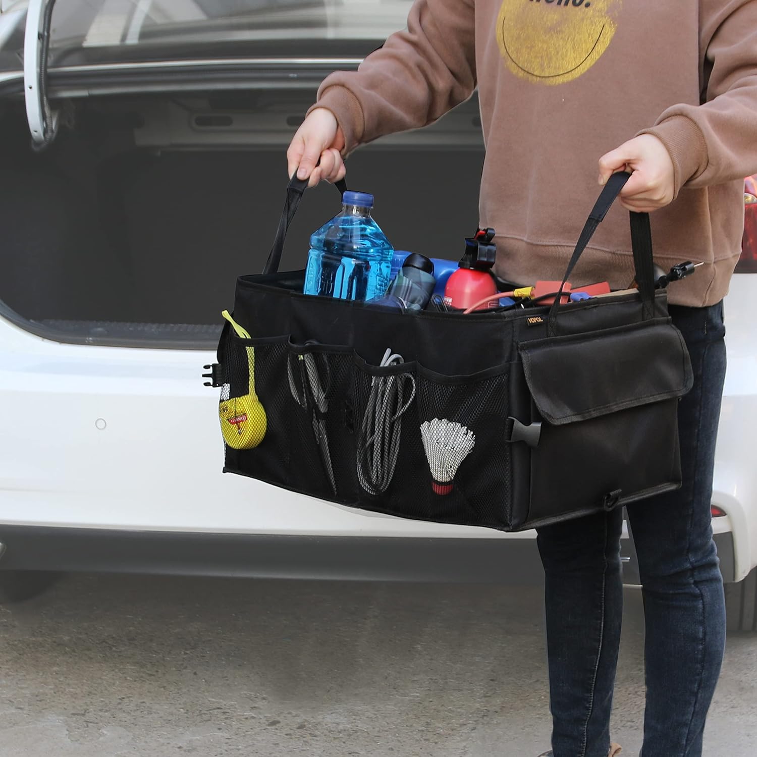 VOPQL Trunk Organizer and Storage - Collapsible Portable Trunk Organizer, Multi-Compartment Automotive Consoles & Organizers, Durable Foldable Cargo Storage Box for All auto, SUV, Truck, Minivan