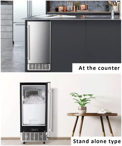 Joy Pebble Commercial Cube Ice Maker，Built-in Ice Maker Machine, 80lbs/Day, 40 Ice Cubes/Cycle, Reversible Door, Drain Pump, 24H Timer & Self-Cleaning, Under Counter Ice Cube Machine for Home