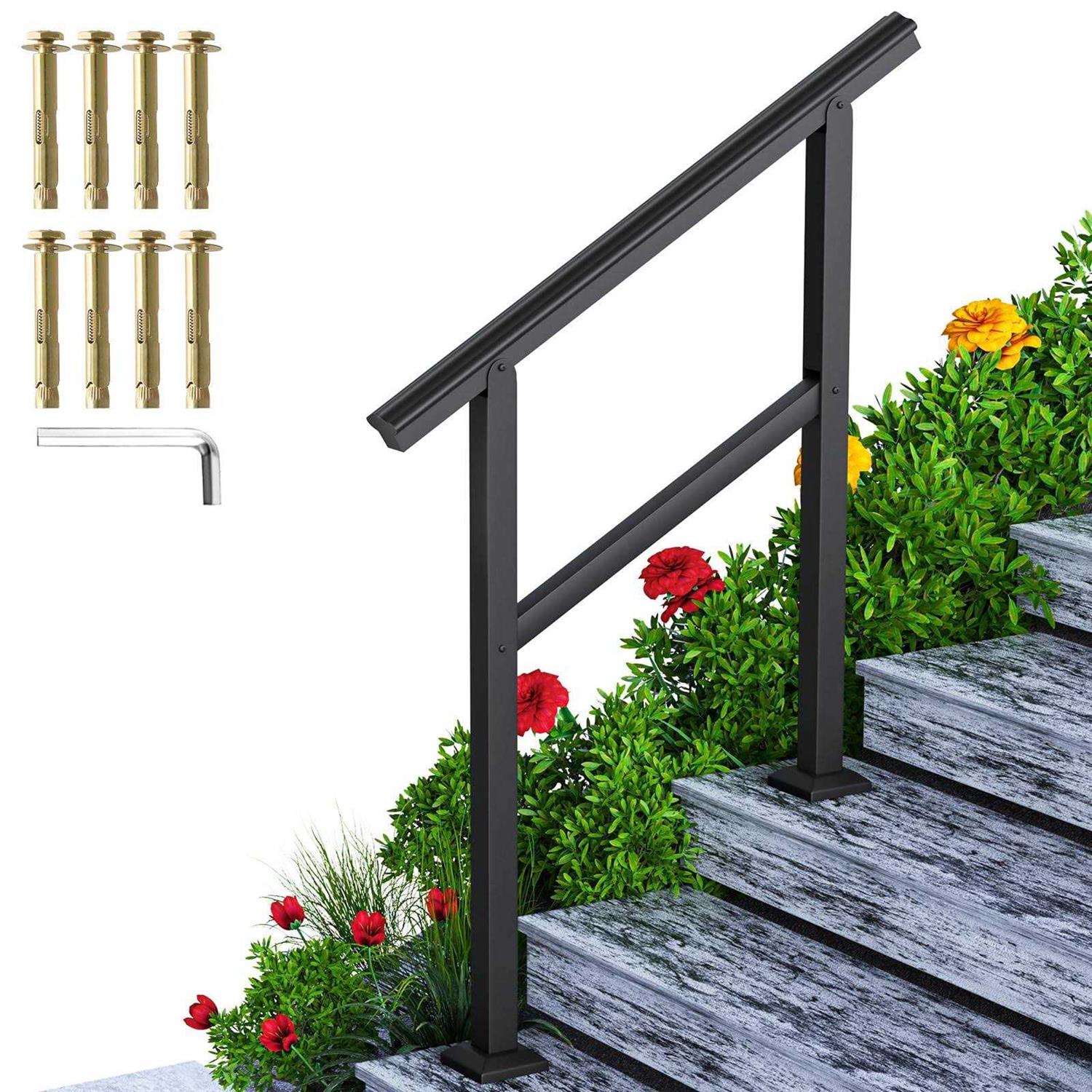 SPACEEUP 3ft Stair Handrail,36 x 35 Handrails for Outdoor Steps Fit 0 to 3 Steps Transitional Handrail with Installation Kit Handrail for Stairs - Shop Hardware Tools Online Store