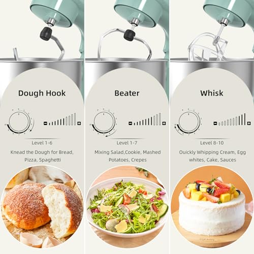 COOKINO Electric Stand Mixer,660W 10 Speeds Tilt-Head Food Mixer, 3-IN-1 Kitchen Mixer for Daily Cooks with 6 QT Bowl,Dough Hook, Beater, Whisk