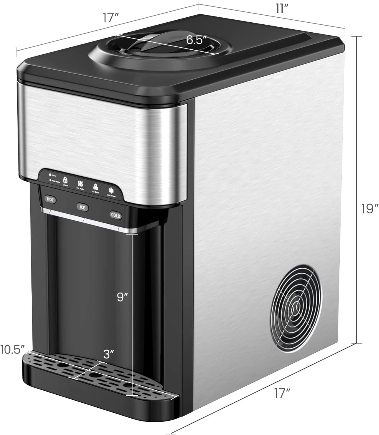 PETSITE Countertop Water Cooler Dispenser with Ice Maker, 3 in 1 Top-Loading Hot & Cold Water Dispenser 5 Gallon, 48 LBS Daily-Ice, Portable Ice Cube Makers Machine for Home Kitchen Office Bar