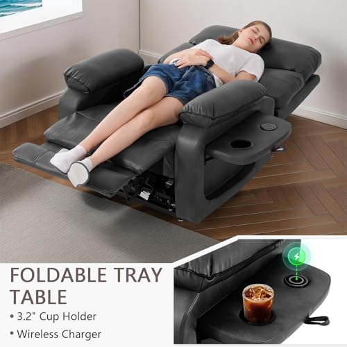 Dual Motor Power Lift Recliner Chair for Adult & Elderly, Infinite Position Lay Flat Lift Chair with Heat & Massage, Cup Holder, Lumbar Pillow, Wireless Charger, USB Ports, Leather (Beige)