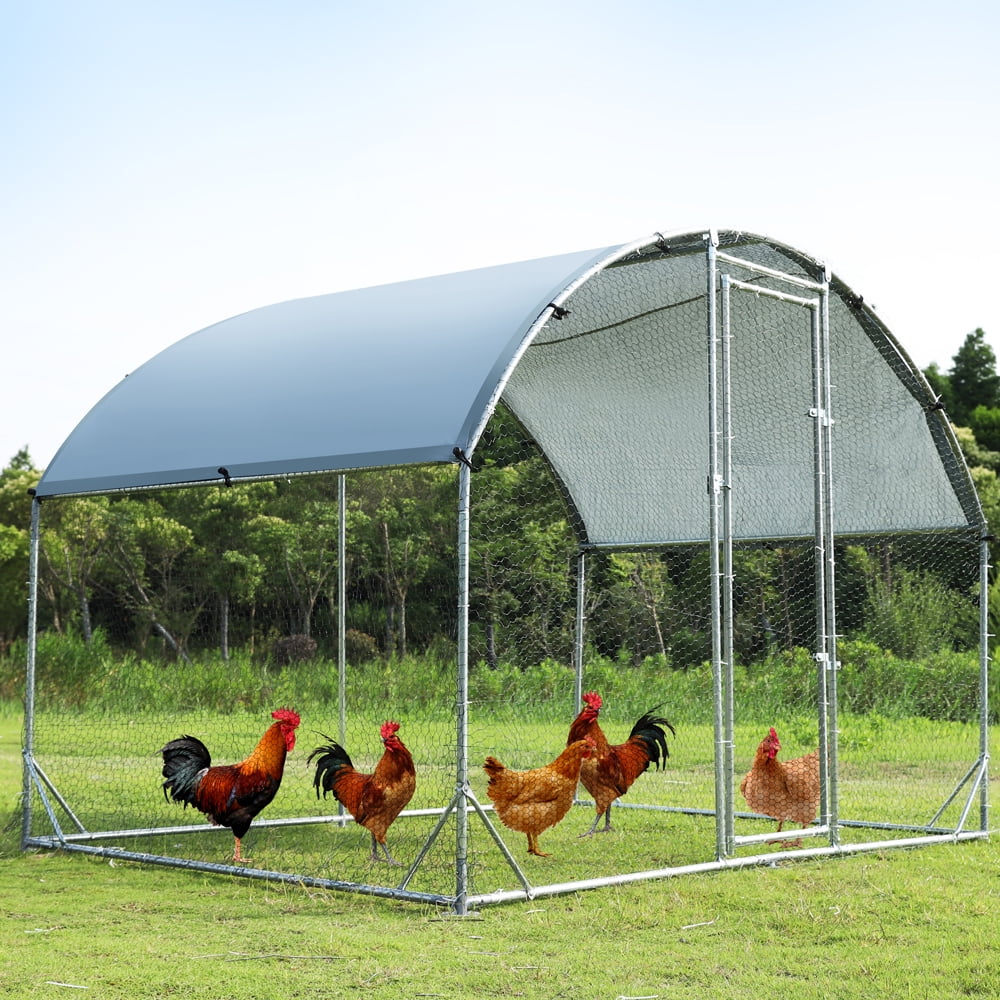 Large Metal Chicken Coop for Outdoor, Hen Run House for 10 Chicken, Walkin Poultry Cage, Dog Kennel for Outdoor,Backyard and Farm, with Waterproof and Anti-Ultraviolet Cover( 9.2'W x 6.2'L x 6.5'H ) - Curated Treasures Market