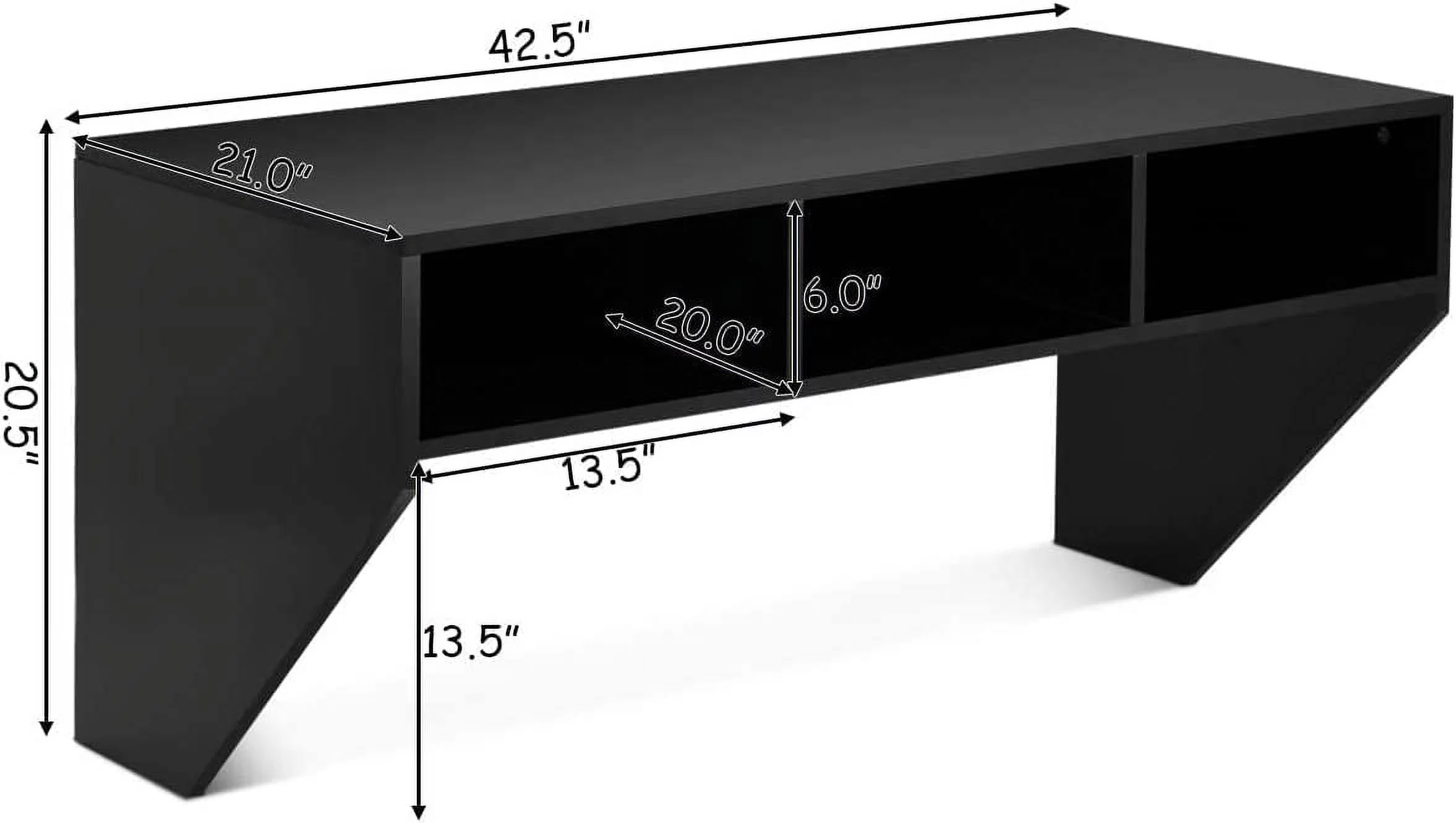 Wall Mounted Desk Floating Computer Desk, Writing Study Table W/3 Storage Shelves, Laptop PC Table for Living Room, Bedroom, Office (Black)