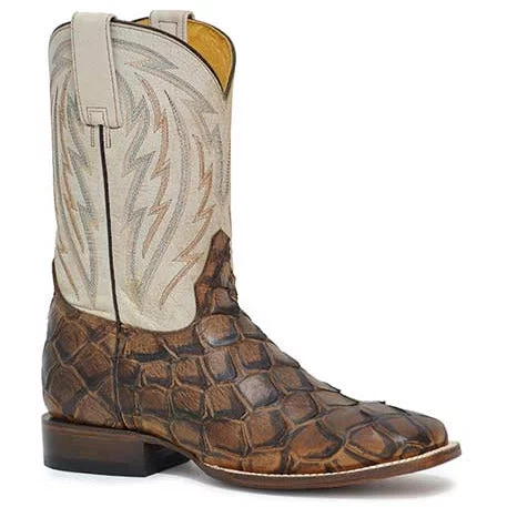 Men's Roper Big Fish Pirarucu PRINT Boots Handcrafted Tan - Curated Treasures Market