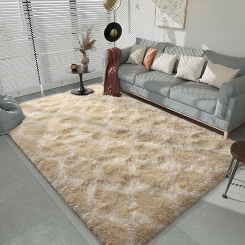 LOCHAS Luxury Shag Area Rug Geometric Plush Fluffy Rugs, Extra Soft Carpet Moroccan Rugs for Bedroom Living Room Dorm Kids, High Pile Shaggy Floor Rug Decor
