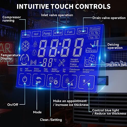 YITAHOME Commercial Ice Maker Machine Stainless Steel Ice Scoop, Blue Light, Freestanding Ice Machine for Home, Restaurants, Bars