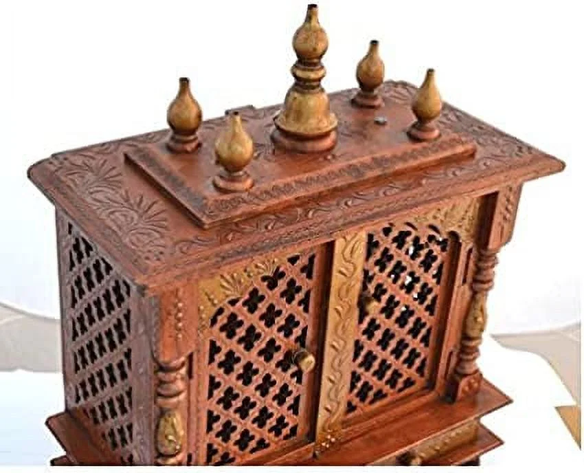 Mereappne Wooden Pooja Mandir Indian Hindu Decorations Puja God Satyanarayana Temple Cabinet Bhagwan Stand Mandapam Wall Hanging Decor for Home