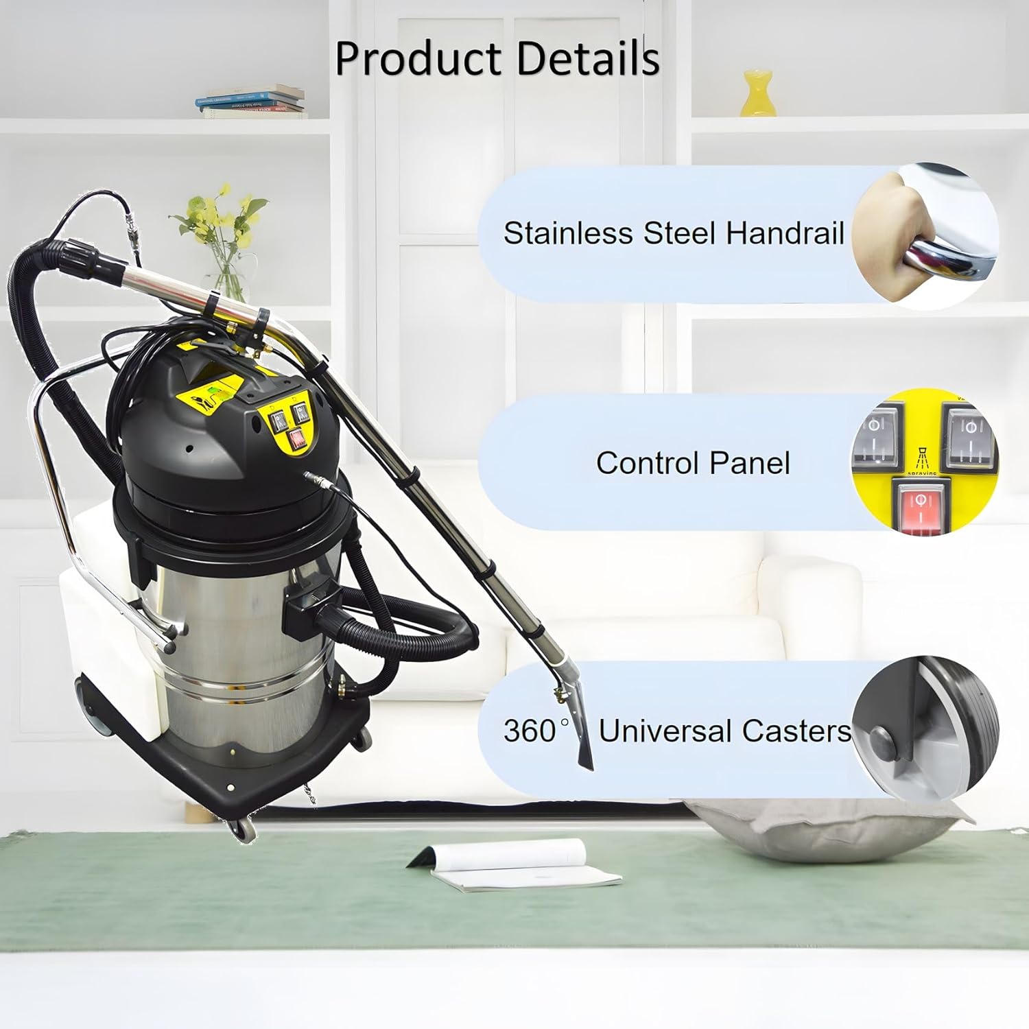110V 2000W Carpet Extractor Machine 60L Hotel Carpet Cleaning Machine 3 in 1 Stainless Steel Carpet Cleaner for Corridor, Conference Hall and Restaurant(Two Packages)