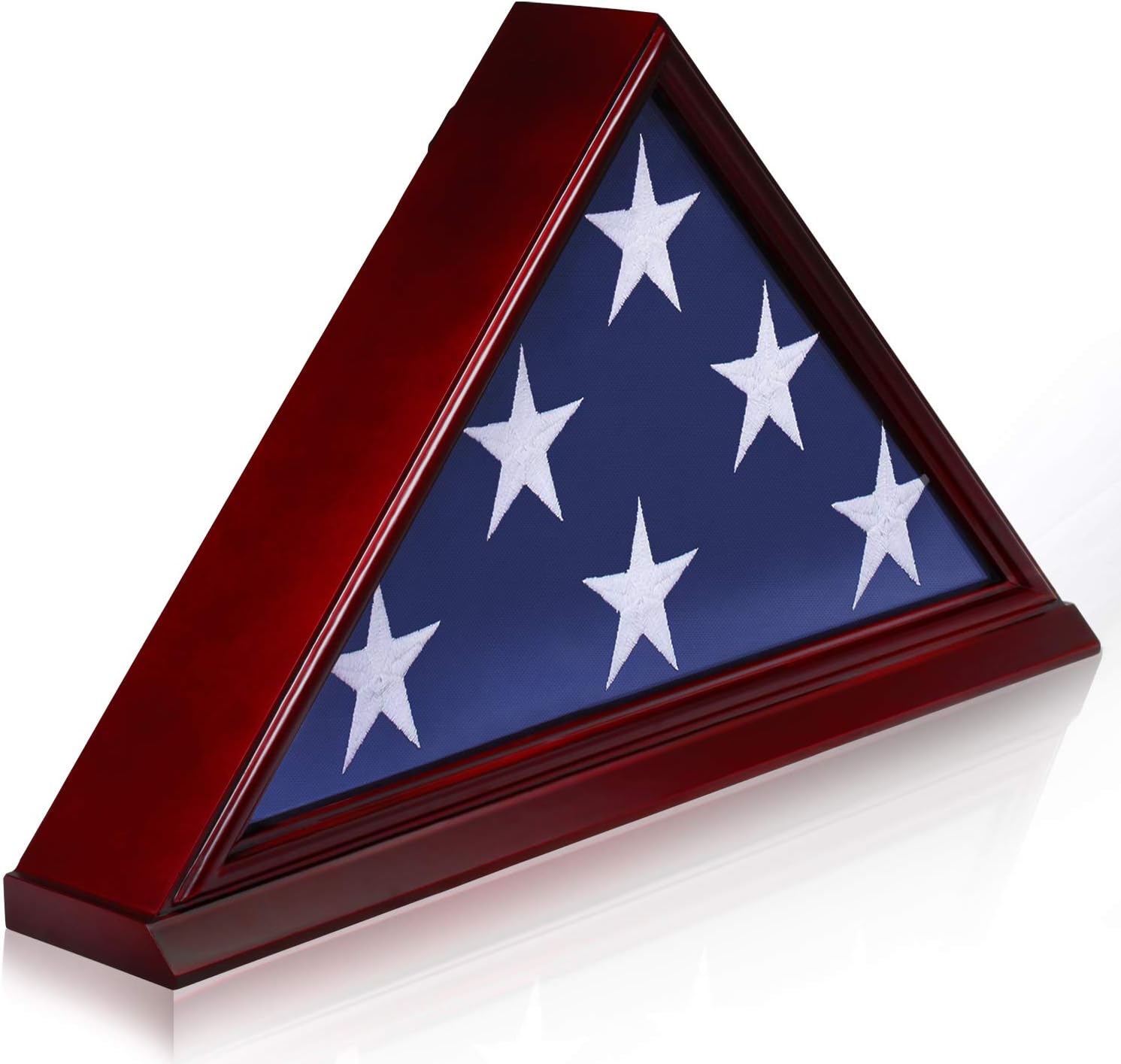 ANLEY Solid Wood Memorial Flag Display Case with Base - Real Glass Front - Wall Mounted Burial Flag Frame - American Veteran USA 5' x9.5' Folded Flags Shadow Box