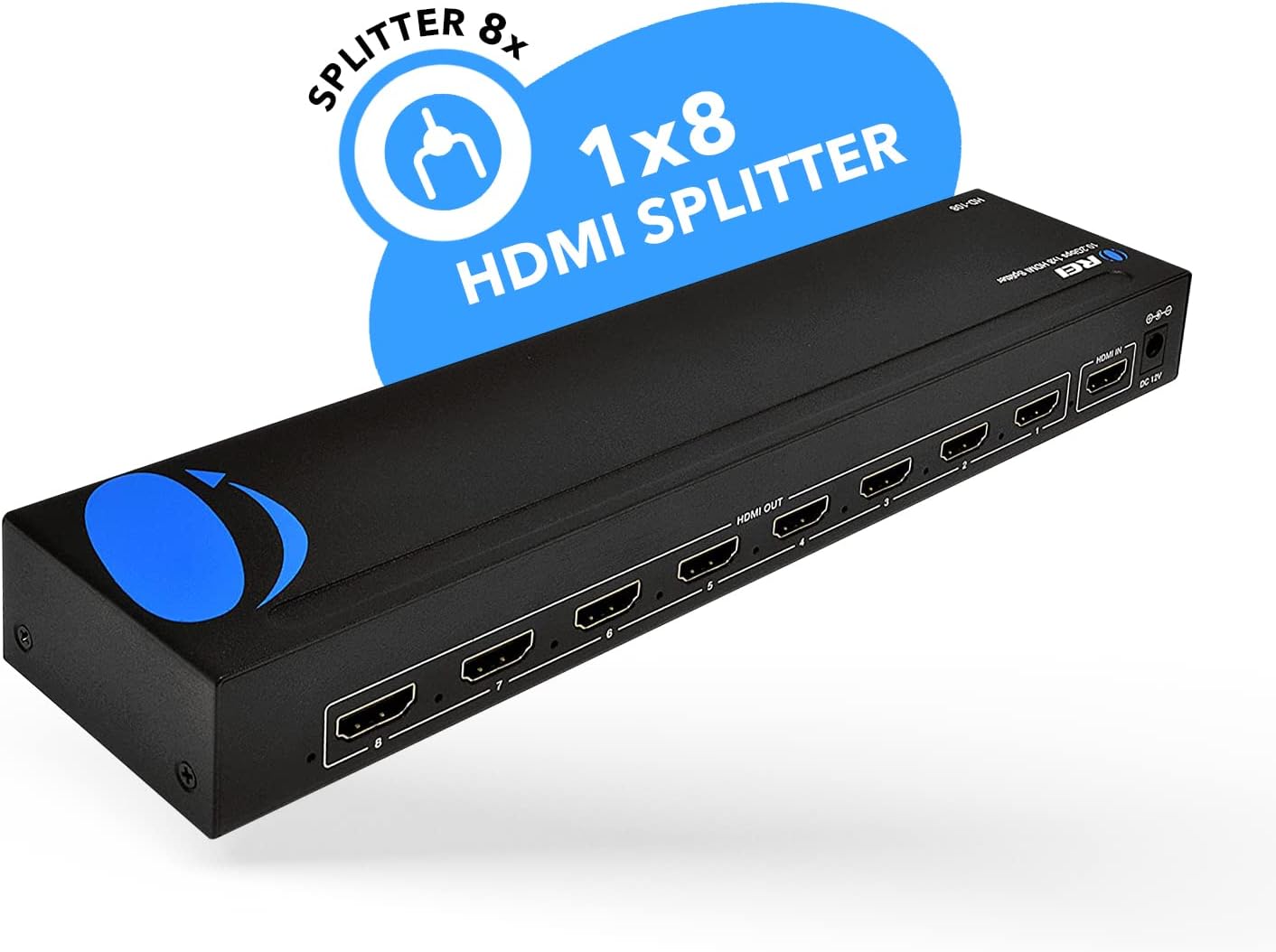 1080p 1x8 HDMI Splitter by OREI - 1 Port to 8 HDMI Display Duplicate/Mirror - Powered Splitter Ver 1.3 Certified for Full HD 1080P High-Resolution 3D Support (One Input To Two Outputs) - HD-108