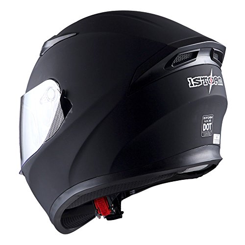1Storm Motorcycle Full Face Dual Visor Helmet Bundle with Spoiler and Motorcycle Bluetooth Headset: HJK316 Matt Black