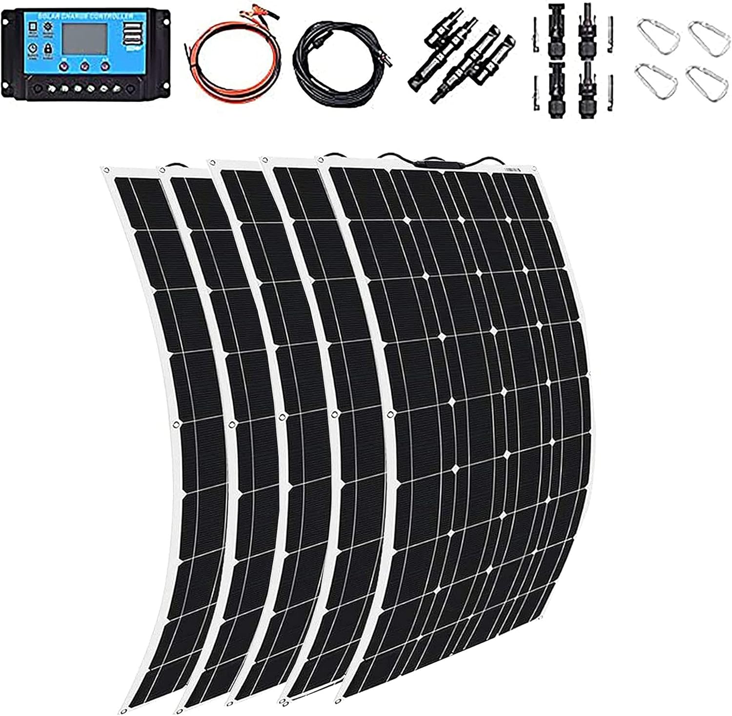 Solar Panel 600W 2X 300W PET Flexible Solar Panel Portable Mono Solar Battery Charger with Controller for Car Yacht Battery Boat,with 40A Controller …