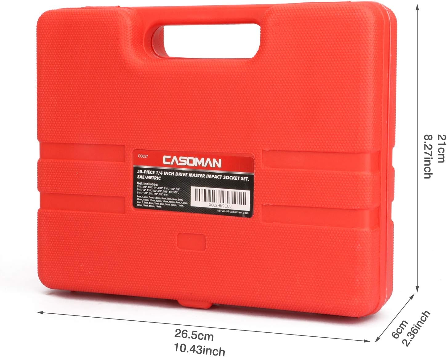 CASOMAN 1/4 Inch Drive Master Impact Socket Set, 50-Piece, 6-Point, SAE/Metric, 5/32 Inch - 9/16 Inch, 4mm - 15mm, Standard/Deep,CR-V