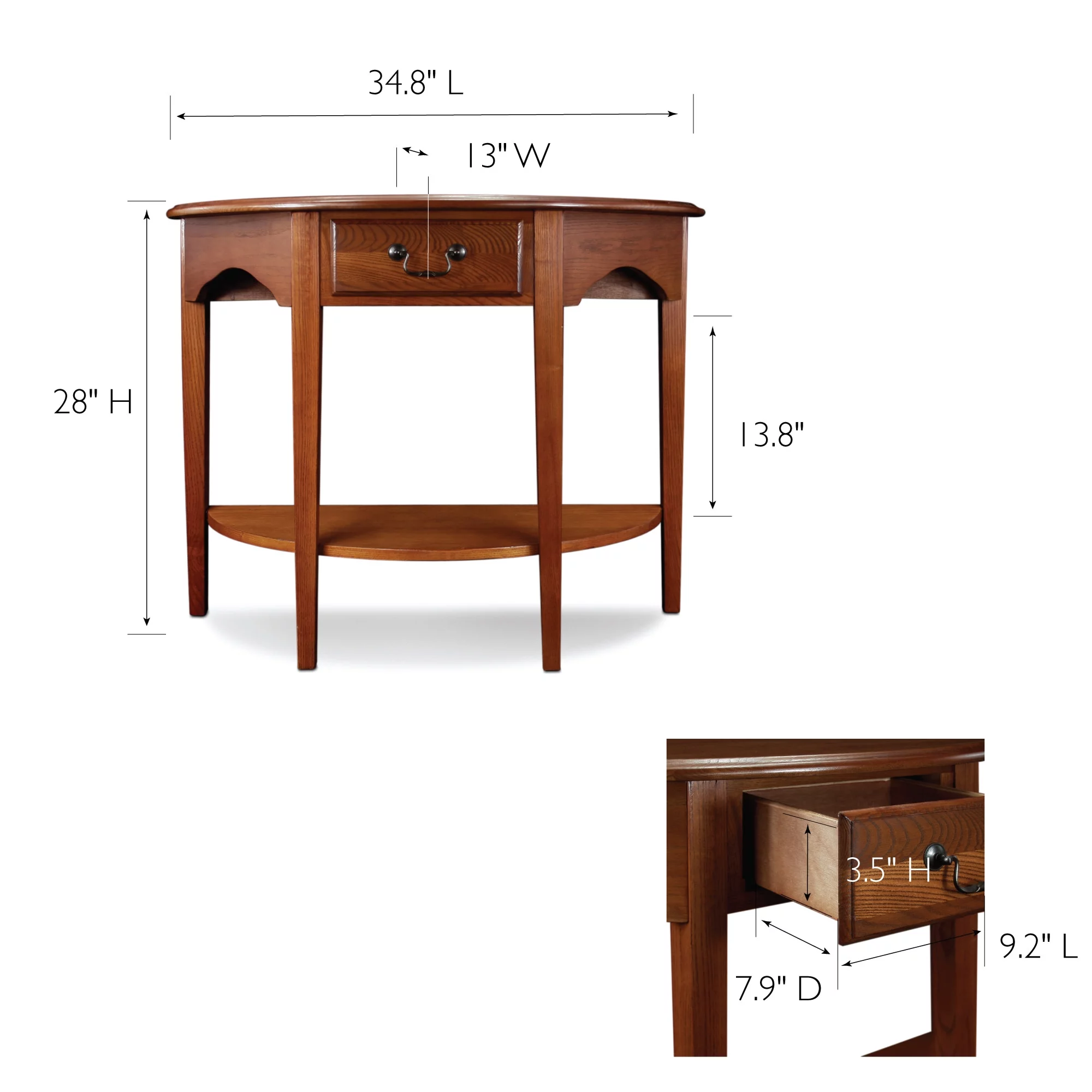 Demilune Console in Medium Oak