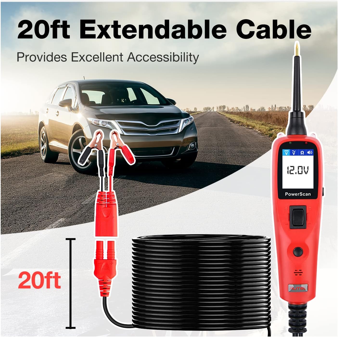Autel Powerscan Ps100 Electrical System Tester Ps 100 Circuit Tester with 20ft Cable, Built-In Circuit Breaker, Easy to Read AC/DC Current Resistance, Test Continuity/Probe/Sensor Signal