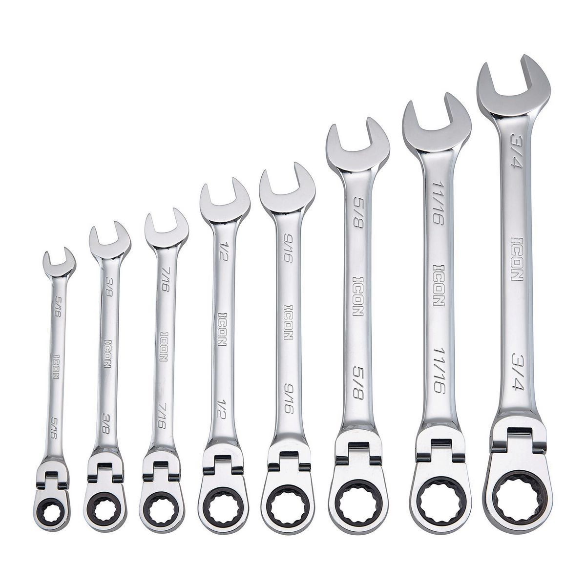 ICON Professional Flex-Head SAE Ratcheting Combination Wrench, 8-Piece