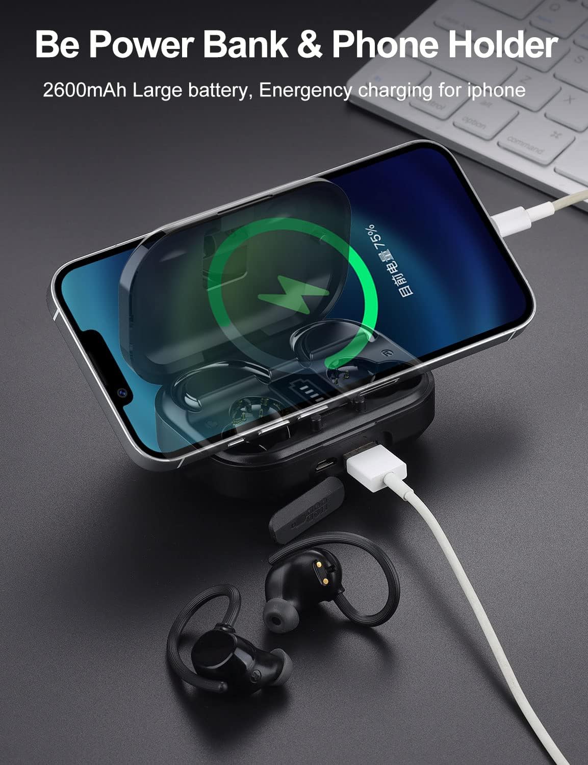 Bluetooth Earbuds with Ear Hook, Bluetooth 5.1 Headphones, Noise Cancelling Sport Headphones with LED Display, 100H Playtime IPX7 Waterproof Ear Buds Earbuds Deep Earphone with Mic for Gym/Running