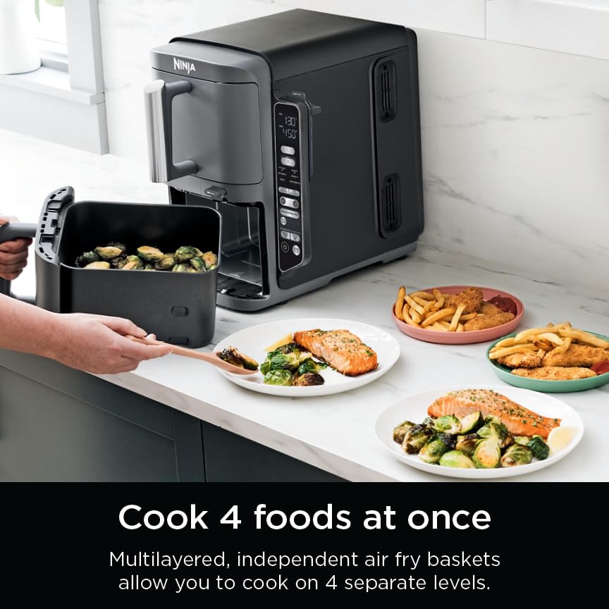 Ninja Air Fryer, 8 QT DoubleStack 2-Basket, Space Saving Design, Cooks 2lb Chicken Wings, Feeds up to 6 People, 6-in1 Air Fryer, Roast, Bake & More, Easy to Clean, Dishwasher Safe Parts, Black, SL201