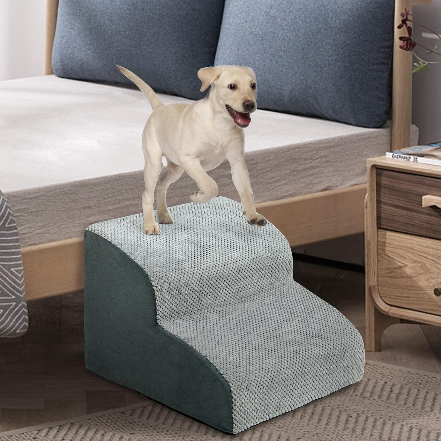 MALOROY Foam Dog Ramps, Dog Stairs Ladder Pet Ramp Stairs Non-Slip Pet Step for Older Dogs, Pet with Joint Pain, Sofa Bed Ladder for Cats (Grey)