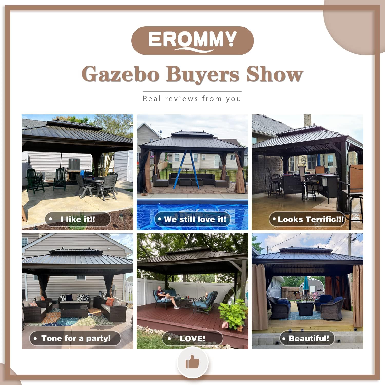 EROMMY Hardtop Gazebo Galvanized Steel Outdoor Gazebo Canopy Double Vented Roof Pergolas Aluminum Frame with Netting and Curtains for Garden,Patio,Lawns,Parties (10'x 13')