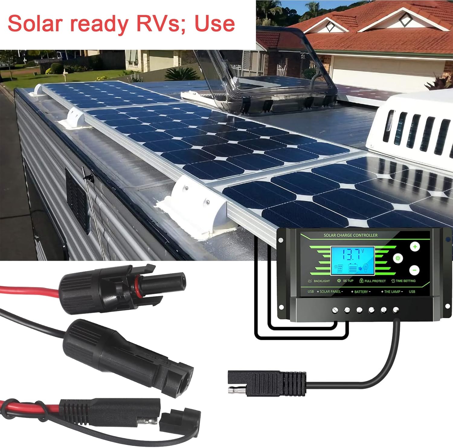 Solar Panel Connector to SAE Cable - 2Ft 10AWG PV Panel Male and Female Connectors to SAE Quick Release Plug Power Cable with SAE Polarity Reverse Adapter for Solar Battery Generator, IP67 Waterproof