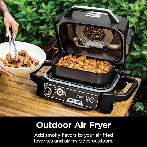 Ninja OG951 Woodfire Pro Connect Premium XL Outdoor Grill & Smoker, Bluetooth, App Enabled, 7-in-1 Master Grill, BBQ Smoker, Outdoor Air Fryer, Woodfire Technology, 2 Built-In Thermometers, Black