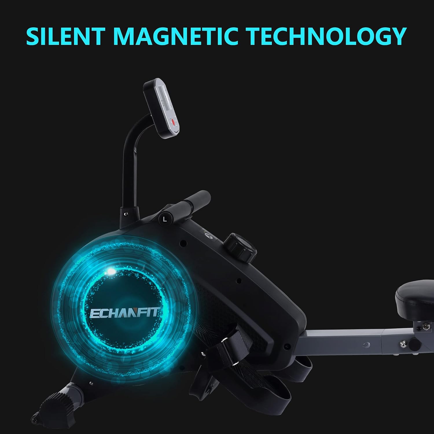 ECHANFIT Magnetic Rower Machine with 16-Level Silence Resistance for Whole Body Rowing with LCD Monitor for Home Gym, Cardio Exercise and Strength Training