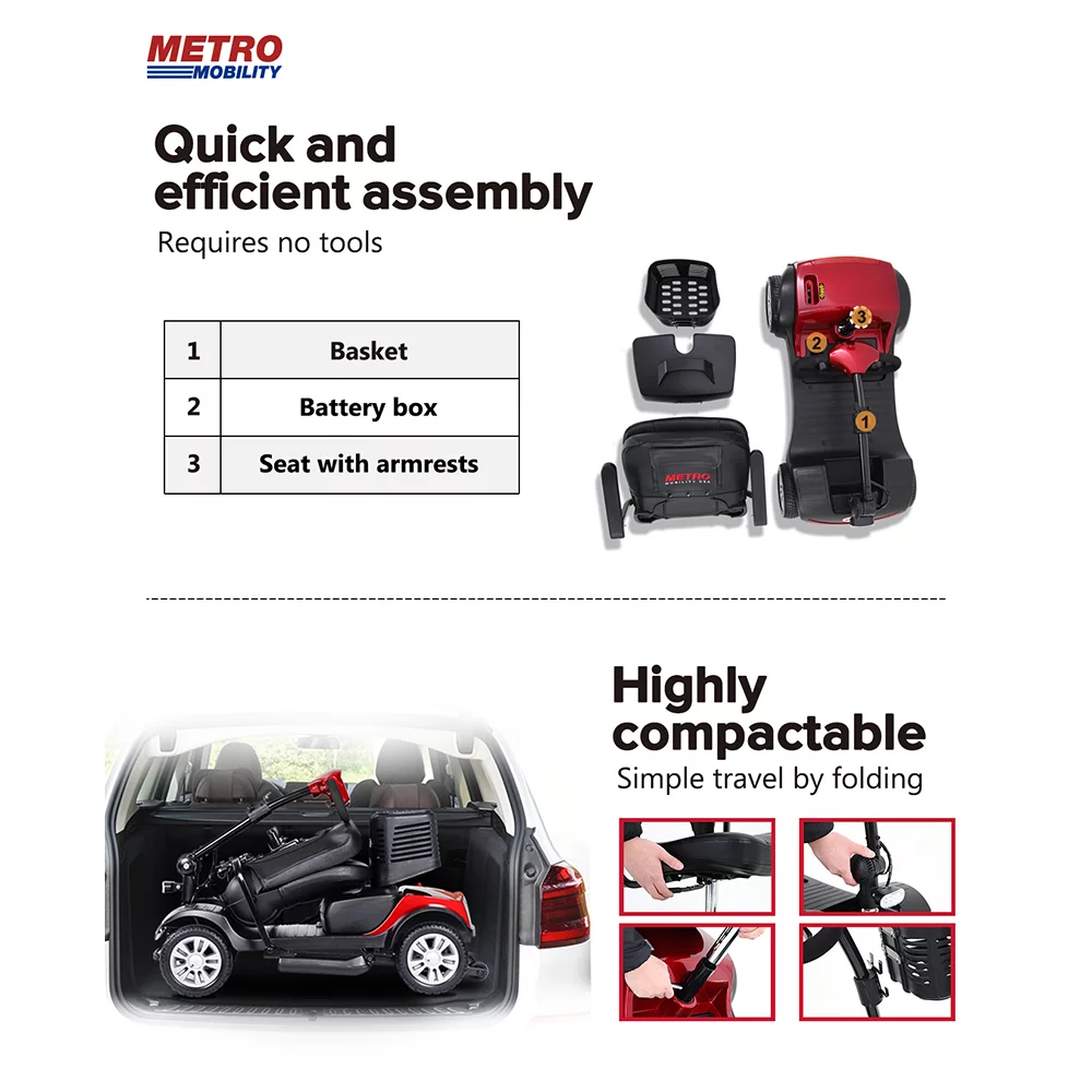 BTMWAY Mobility Scooter, 4 Wheels Electric Scooter for Seniors, Compact Folding Travel Mobility Scooters for Adult, Transformer Mobility Scooter with Swivel Seat, Front and Rear LED Light, Silver