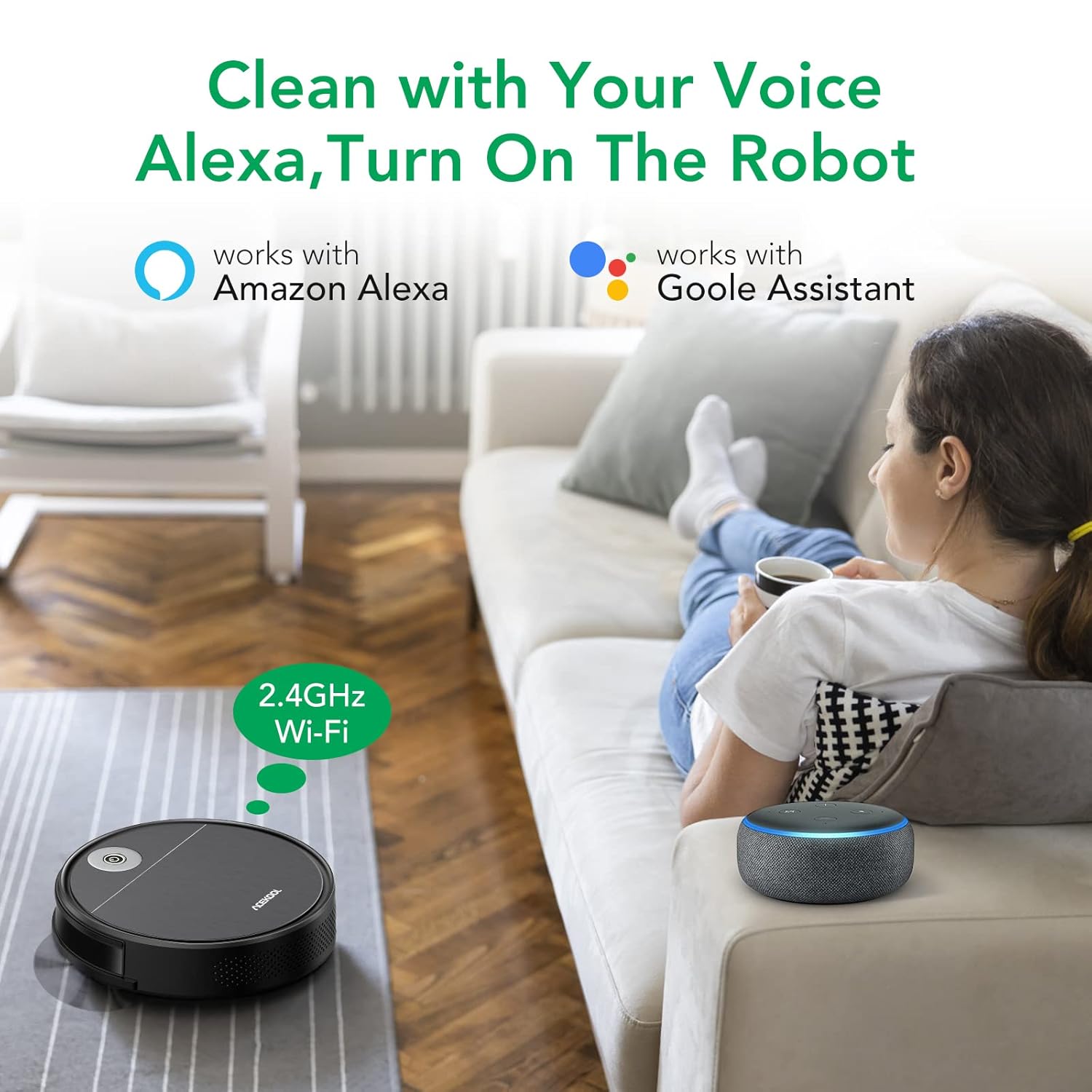 Robot Vacuum Cleaner, Acekool Automatic Vacuum Robotic Smart Self-Charging Wi-Fi Robot 1700pa Strong Suction 170min Runtime Good Cleaning Dust, Pet Hair for Carpets, Hard Floors