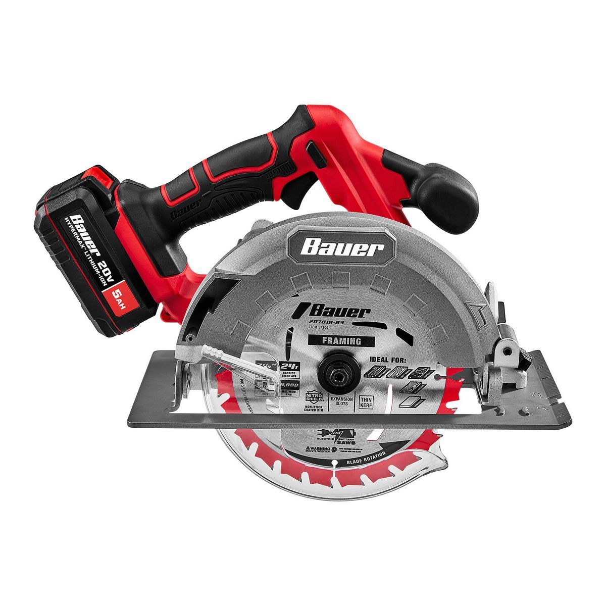 BAUER 20V Brushless Cordless, 7-1/4 in. Circular Saw - Tool Only