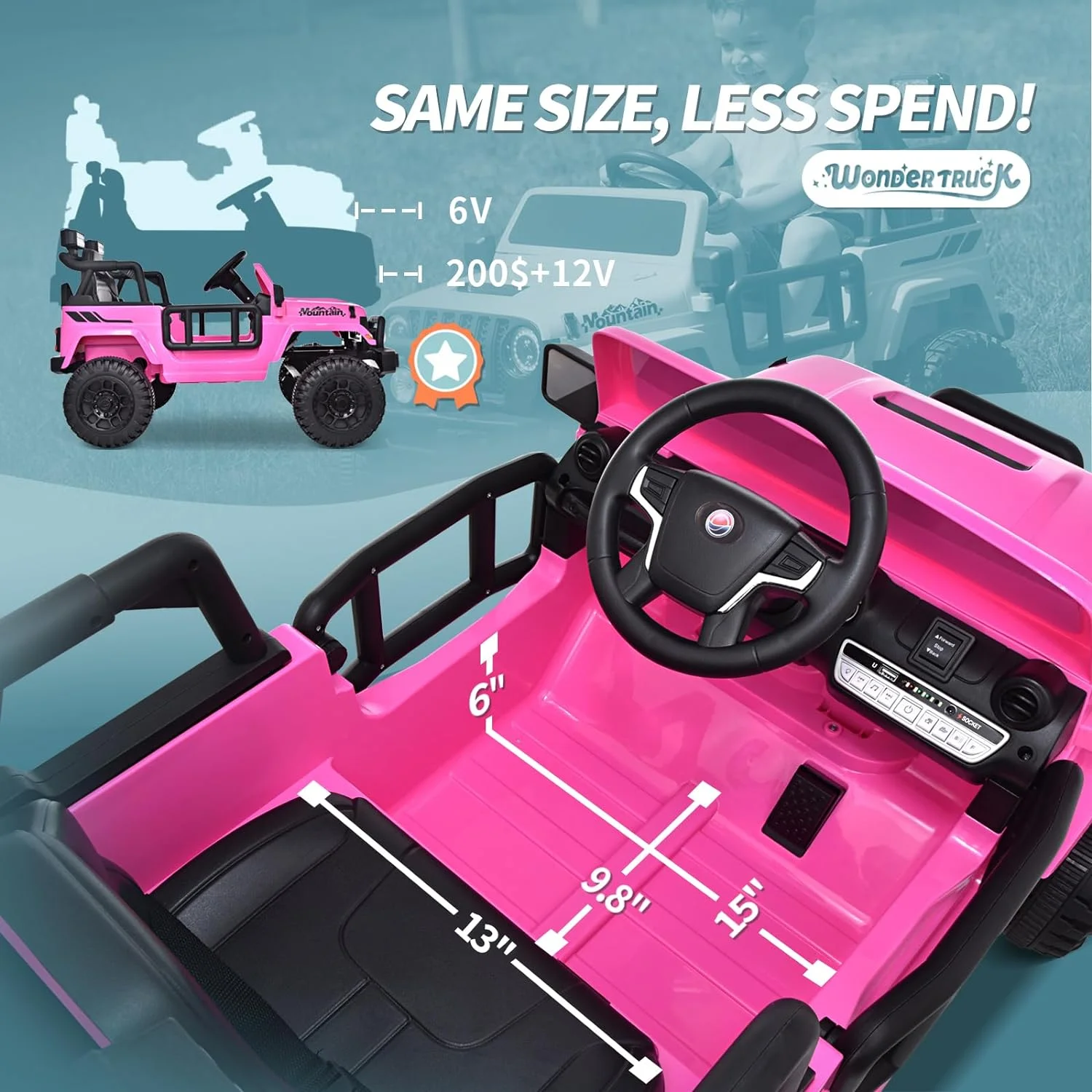 Joywhale 12V Kids Ride on Truck Battery Powered Motorized Car Electric Vehicle for Kids, with Remote Control, 4-Wheel Suspension, LED Lights, Music & FM, Seat Belt, Portable Handle, Pink - Curated Treasures Market