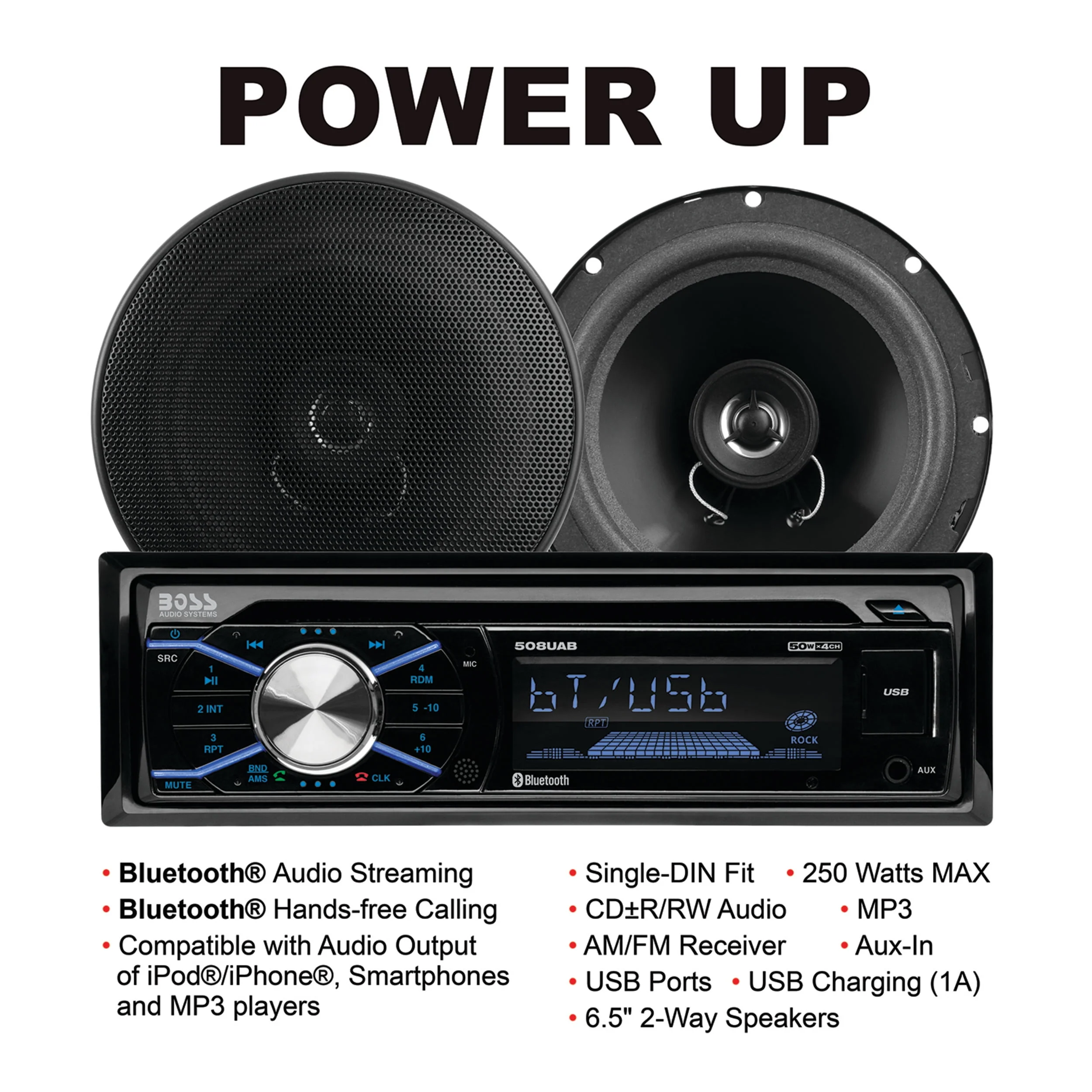 BOSS Audio Systems 656BCK Car Stereo Package with Single Din Stereo and Speakers