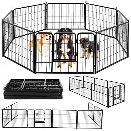 BestPet Dog Playpen Indoor 40 inch 16 Panels Metal Dog Pen Pet Dog Fence Outdoor Exercise Pen with Doors,Pet Puppy Playpen for RV Camping Yard, Black