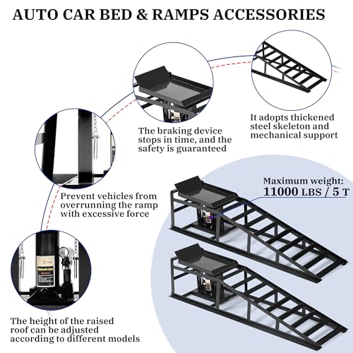 2PCS 5T 11060lbs Hydraulic Car Ramps, Heavy Duty Hydraulic Vehicle Ramps Lift Ramp, Portable Car Ramps for Oil Changes, Car Lifts for Home Garage, Vehicle Auto Garage Repair