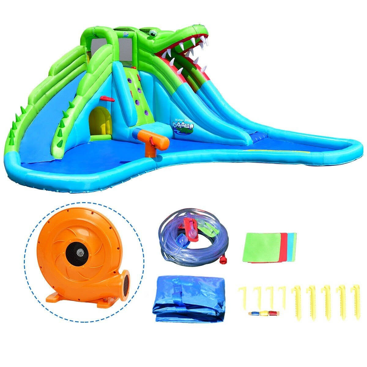 Costway Crocodile Inflatable Water Slide Climbing Wall Bounce House