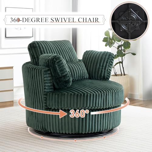 Chair and A Half with Ottoman, 360° Swivel Accent Barrel Chair Modern Comfy Round Reading Sofa Swivel Chairs Circle Lounge Chair for Bedroom Living Room w/4 Pillow Lower Seating Heigh (White, Large)