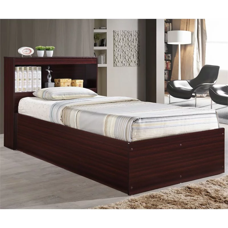 Home Square 2 Piece Bedroom Set with Captain Bed ad 2 Door Armoire in Mahogany