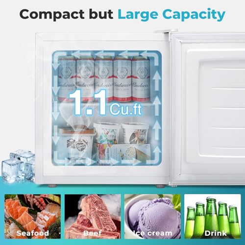 R.W.FLAME Mini Freezer/Small Freezer with Reversible Single Door, Energy Saving,Upright Freezer with Removable Shelves/Adjustable Thermostat, Adjustable Feet for Bedrooms/Dorms/Apartment/Office/Home