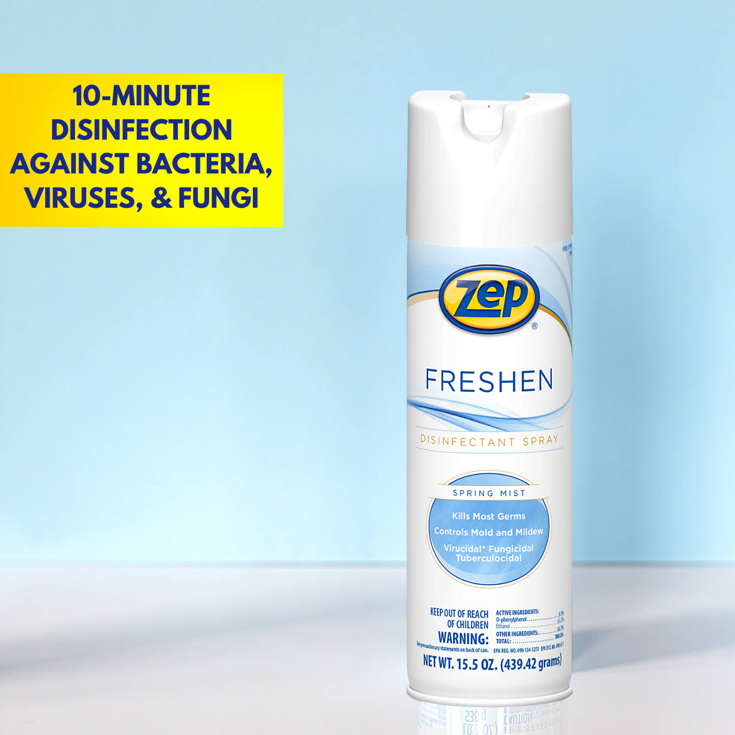 Zep Freshen Disinfectant, Spring Mist, 15.5 oz Aerosol Can, 12-carton
