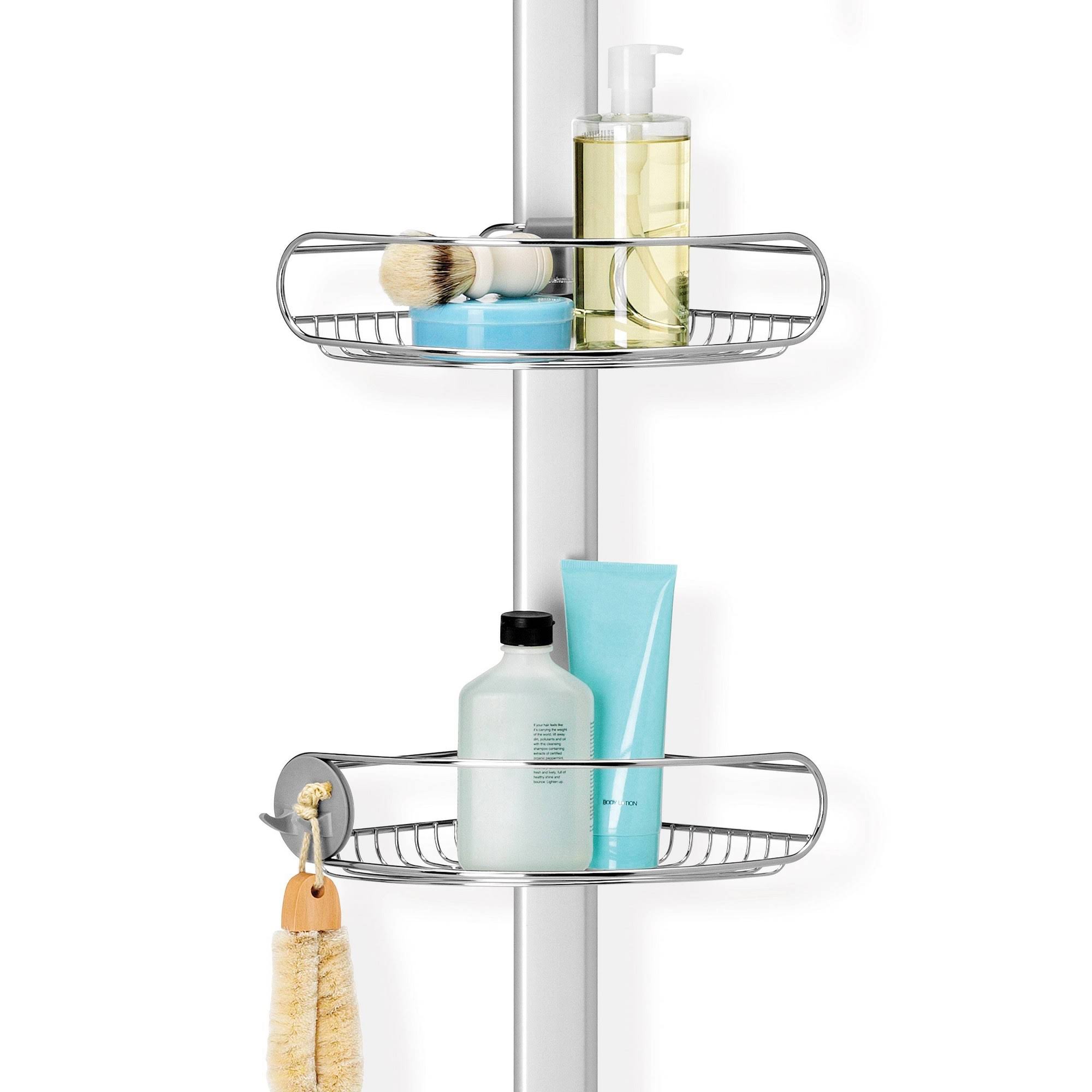 simplehuman 9 ft. Stainless Steel and Anodized Aluminum Tension Pole Shower Caddy, Silver