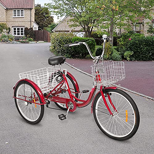 PEXMOR Adult Tricycle 7 Speed, 24/26 Inch 3 Wheel Bikes Tricycle for Adults, Adult Trike for Women/Men/Seniors, Three Wheel Cruiser Bike w/Folding Front & Rear Basket for Shopping/Recreation/Picnic